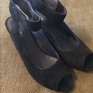 Never worn black suede wedges